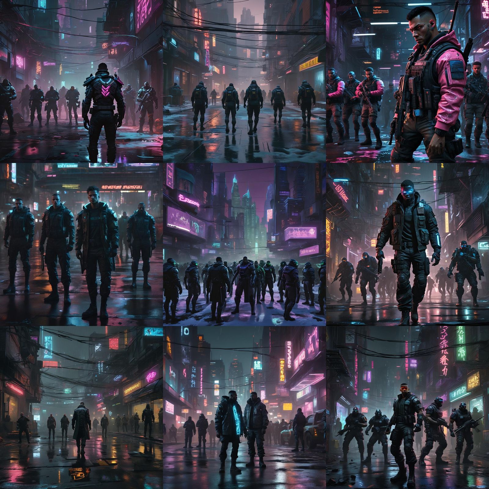 Cyberpunk Showdown: Ice Power vs Armed Soldiers