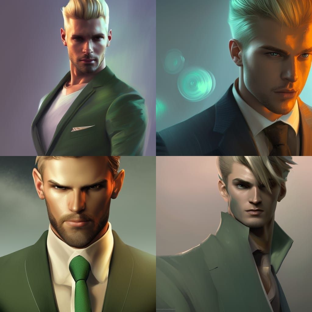 Handsome Man in Dark Suit, Art Nouveau Style
