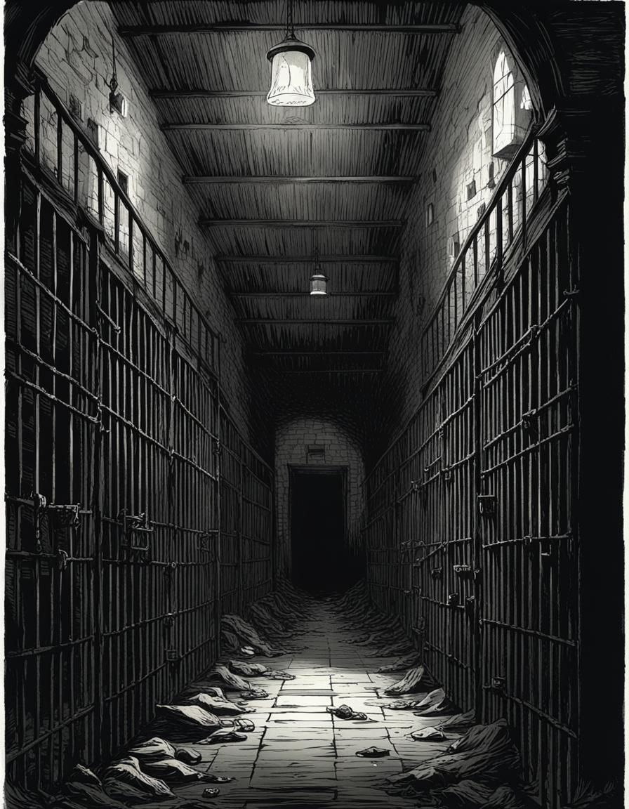 Ominous Abandoned Prison Hallway in Horror Style