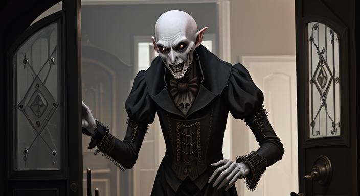 Nosferatu at Doorway with Steampunk Engine