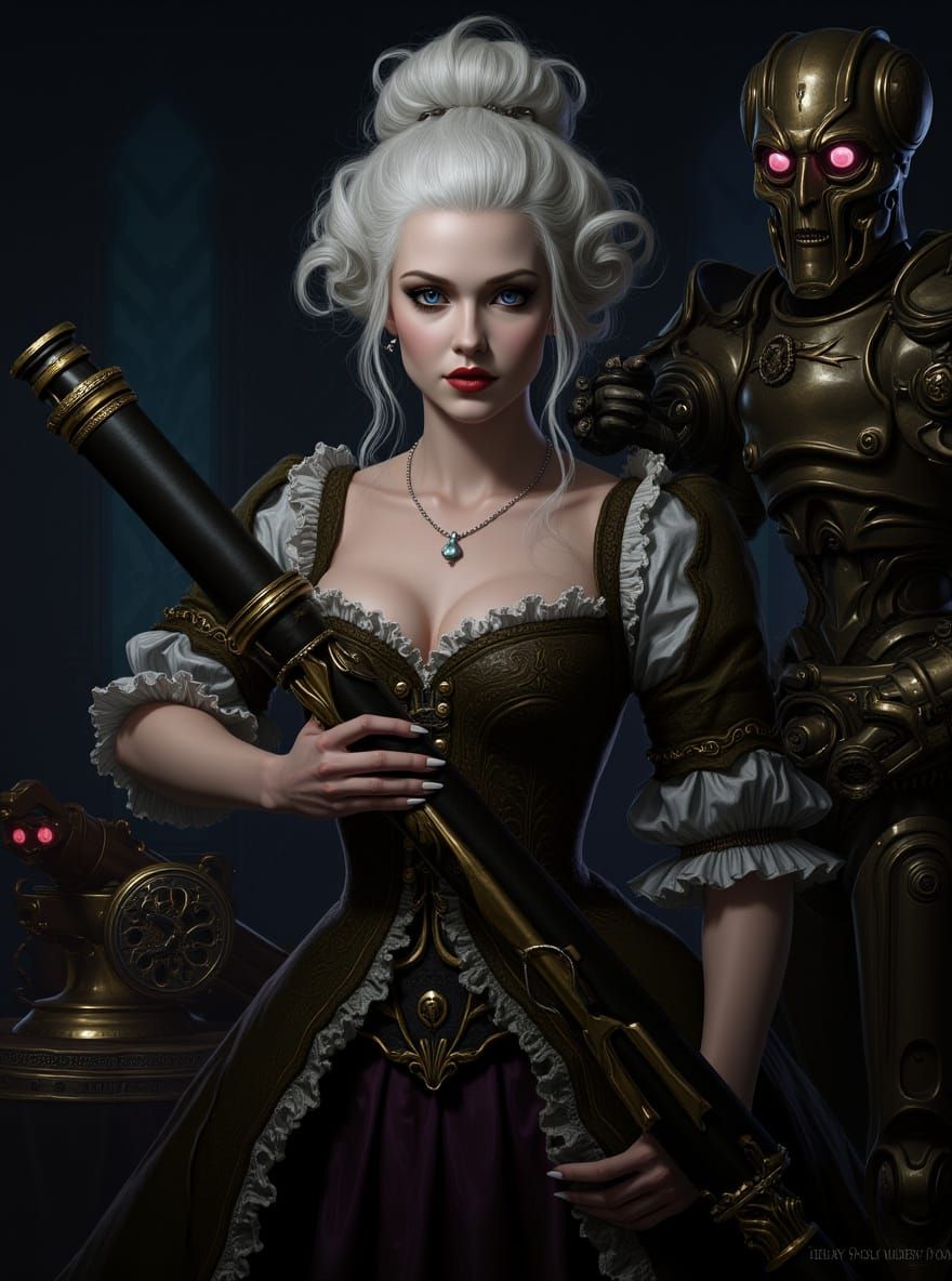 Steampunk Woman with Cannon in Gothic Victorian Style