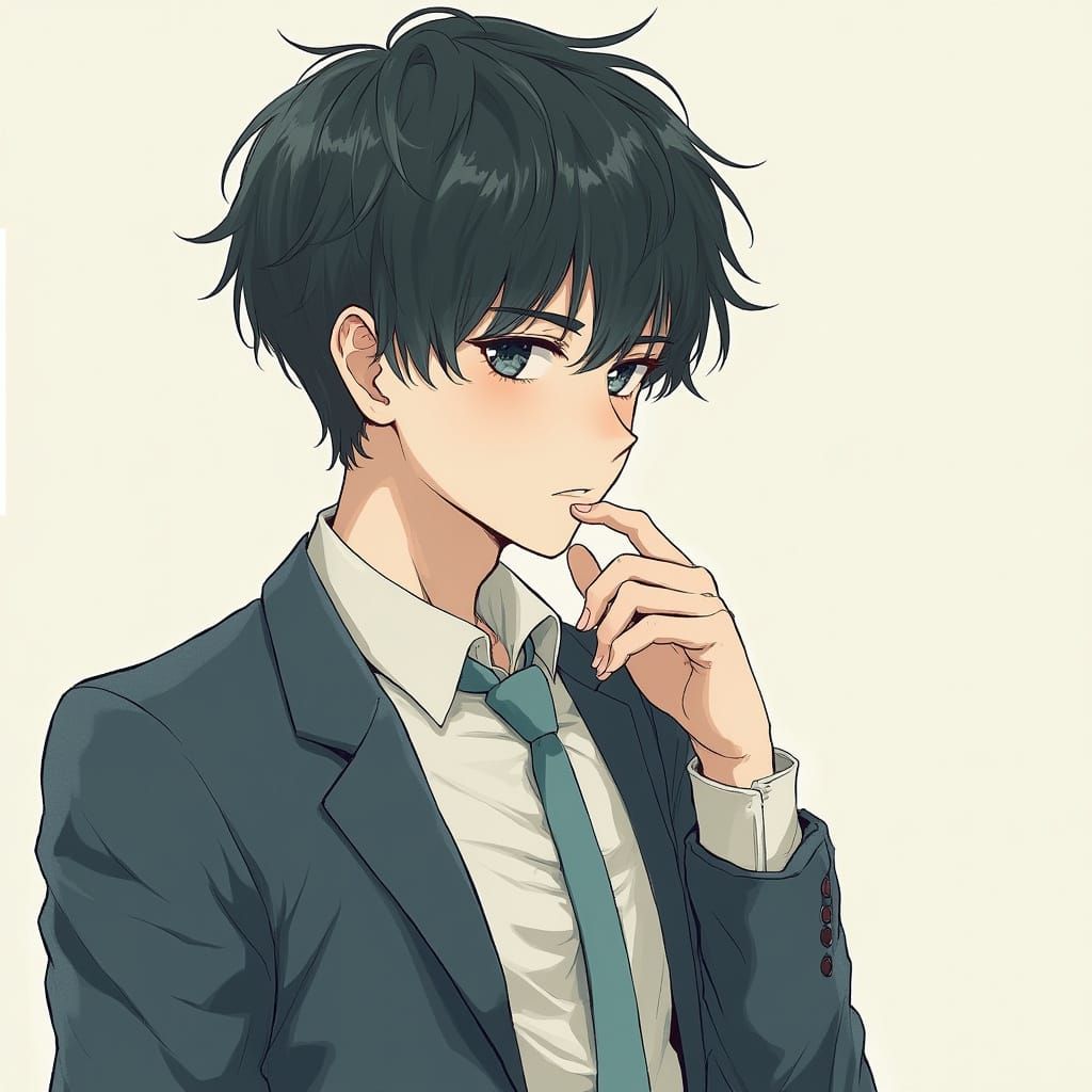 Young Anime-Inspired Gentleman Lost in Thought