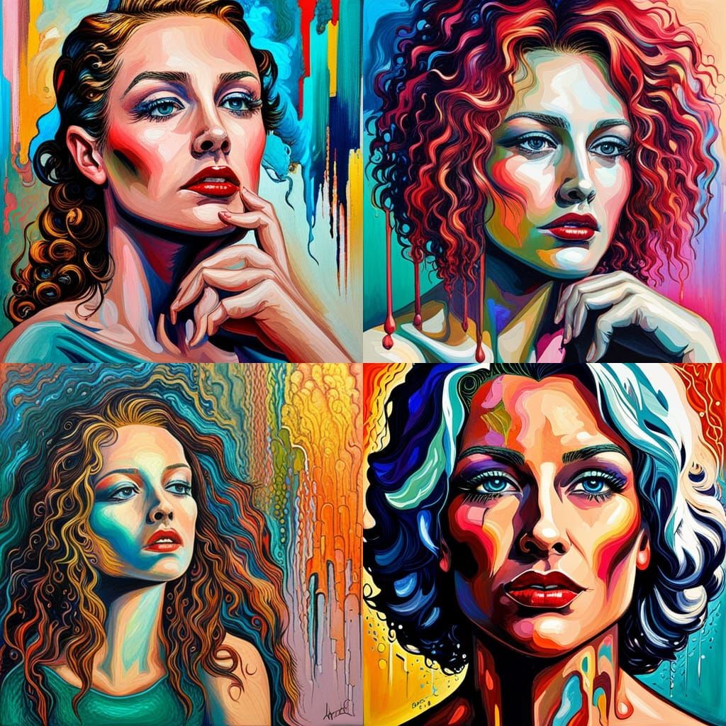 Elegant Woman in Retro-Futuristic Impasto Painting