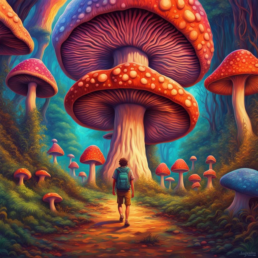 Psychedelic Mushroom Tunnel in Hyperrealistic Style