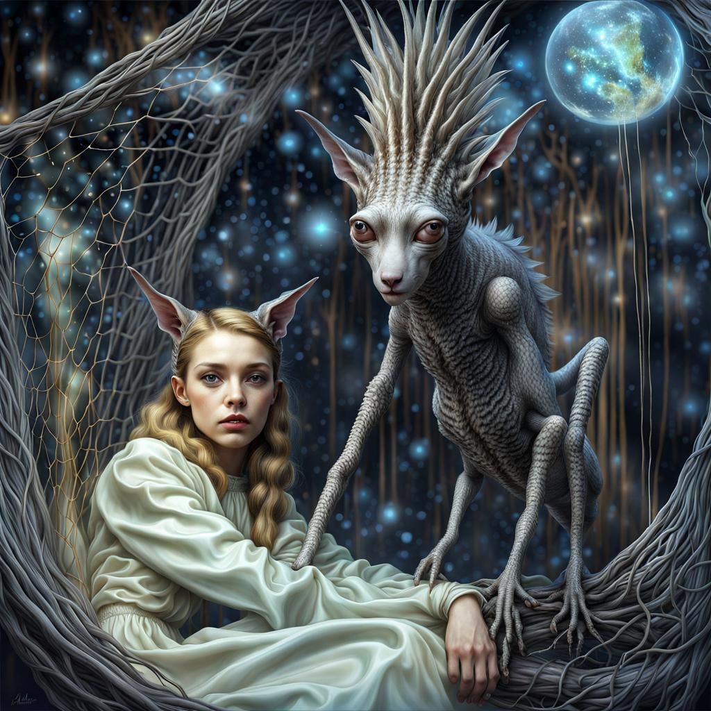 Exquisite Alien People and Pets in Surreal Landscape