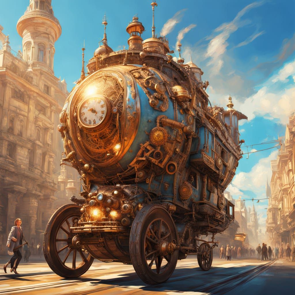 Steampunk Steam-Powered Carriage: Mobile City of Gears