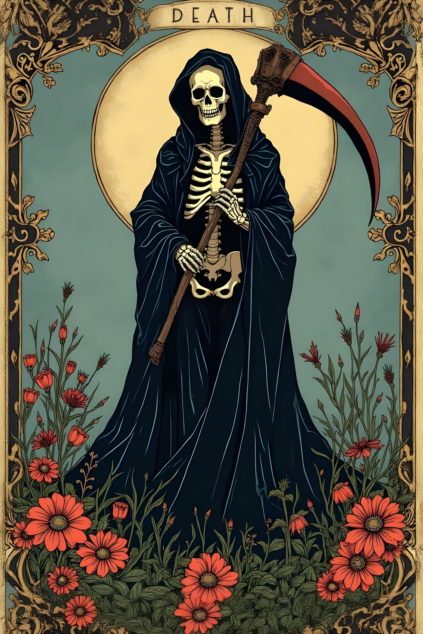 Death Tarot Card Reimagined in Art Nouveau Style