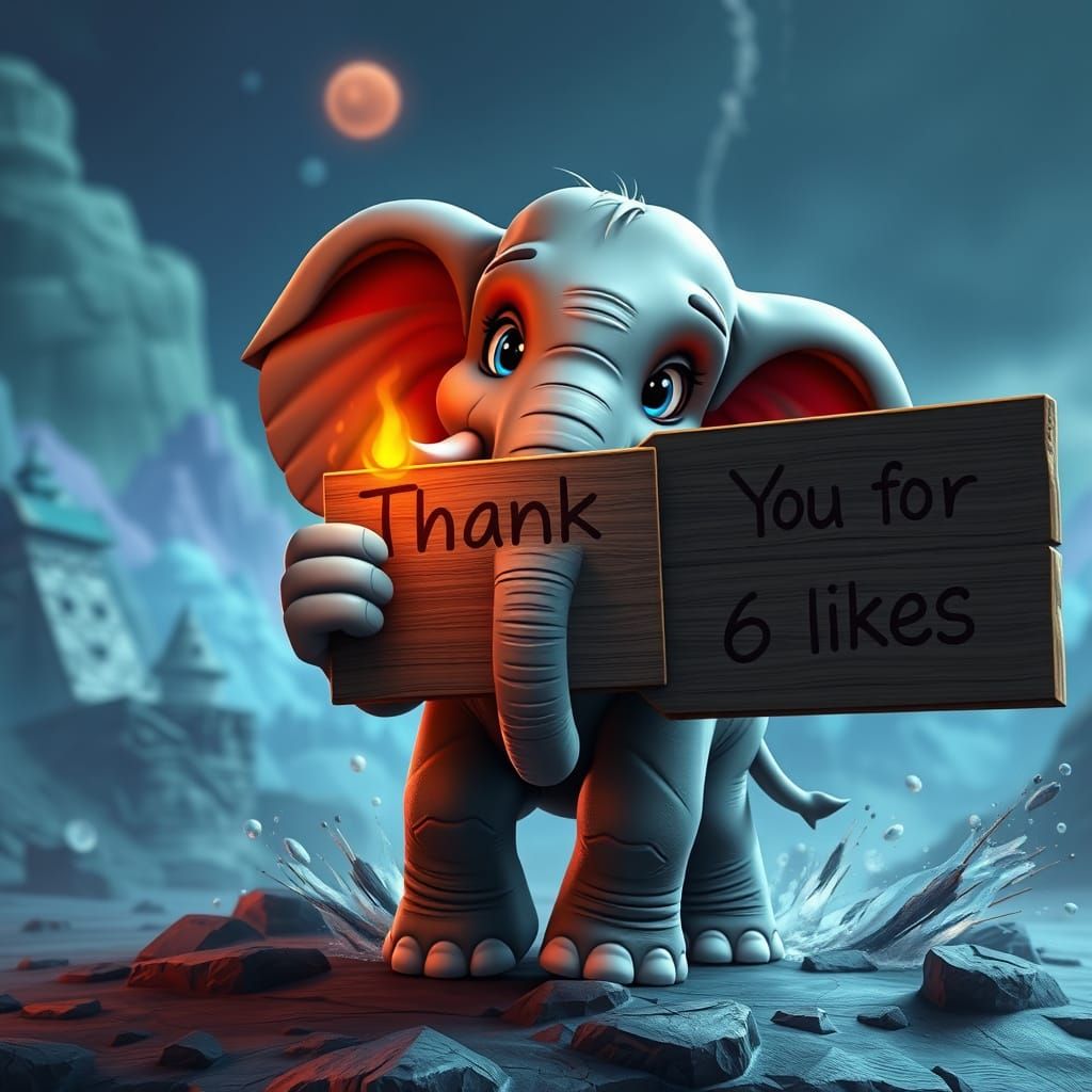 Elephant in Festive Splendor, Holding a Vibrant Sign in Fant...