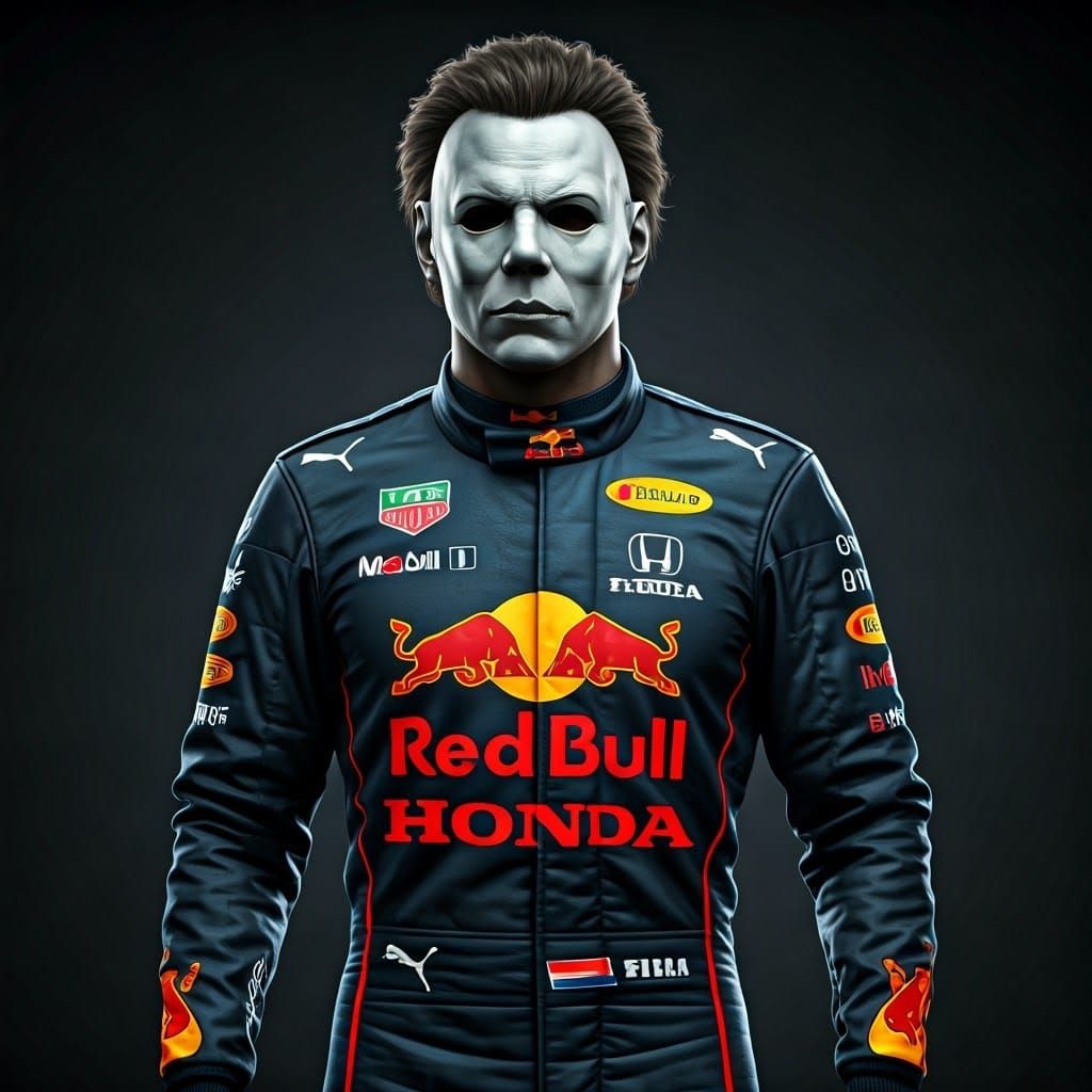 Michael Myers Cosplaying as Max Verstappen