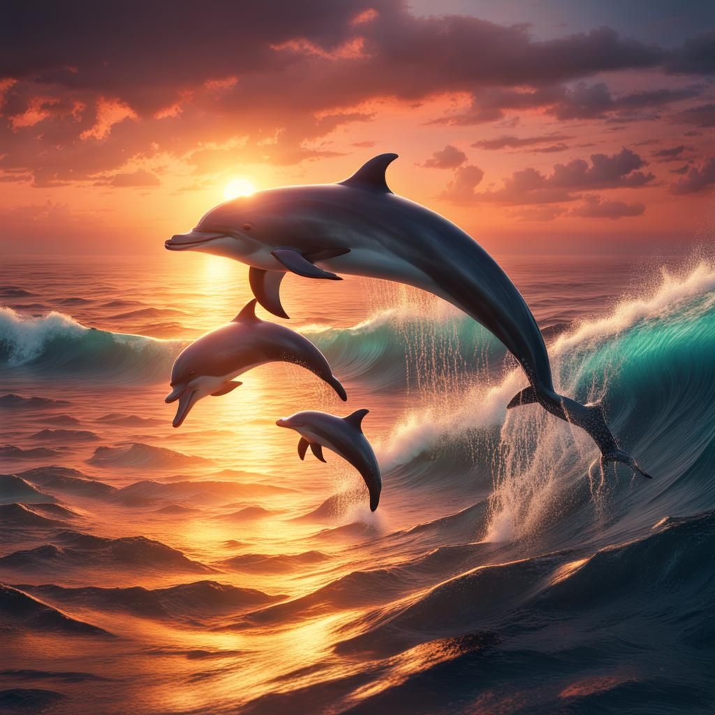 Ocean Sunset with Dolphins: Fantasy Concept Art