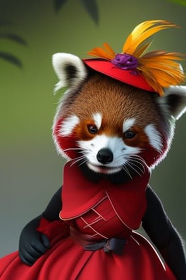 Red Panda in Fantasy Land: Detailed Matte Painting