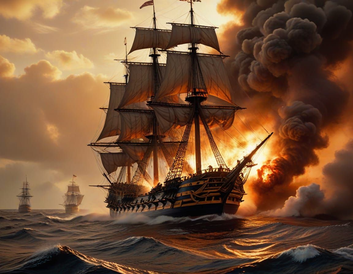 HMS Victory and Bucentaure Clash in Naval Battle