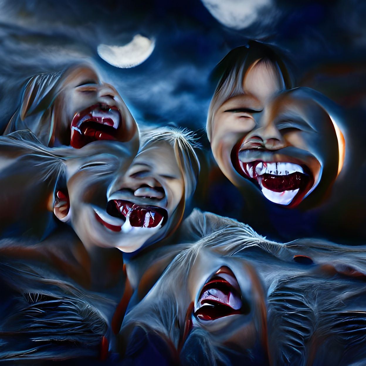 Hyperrealistic Children Laughing Under Full Moon in 8k