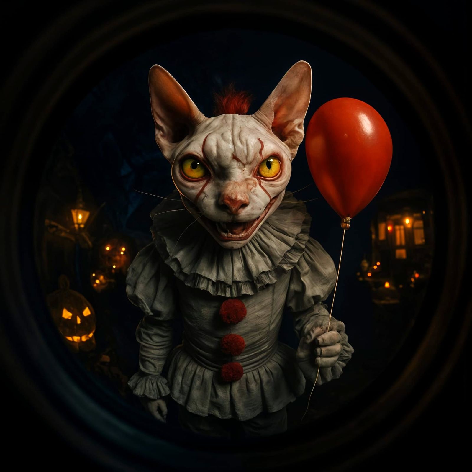 Creepy Sphynx Cat Clown Through Peephole