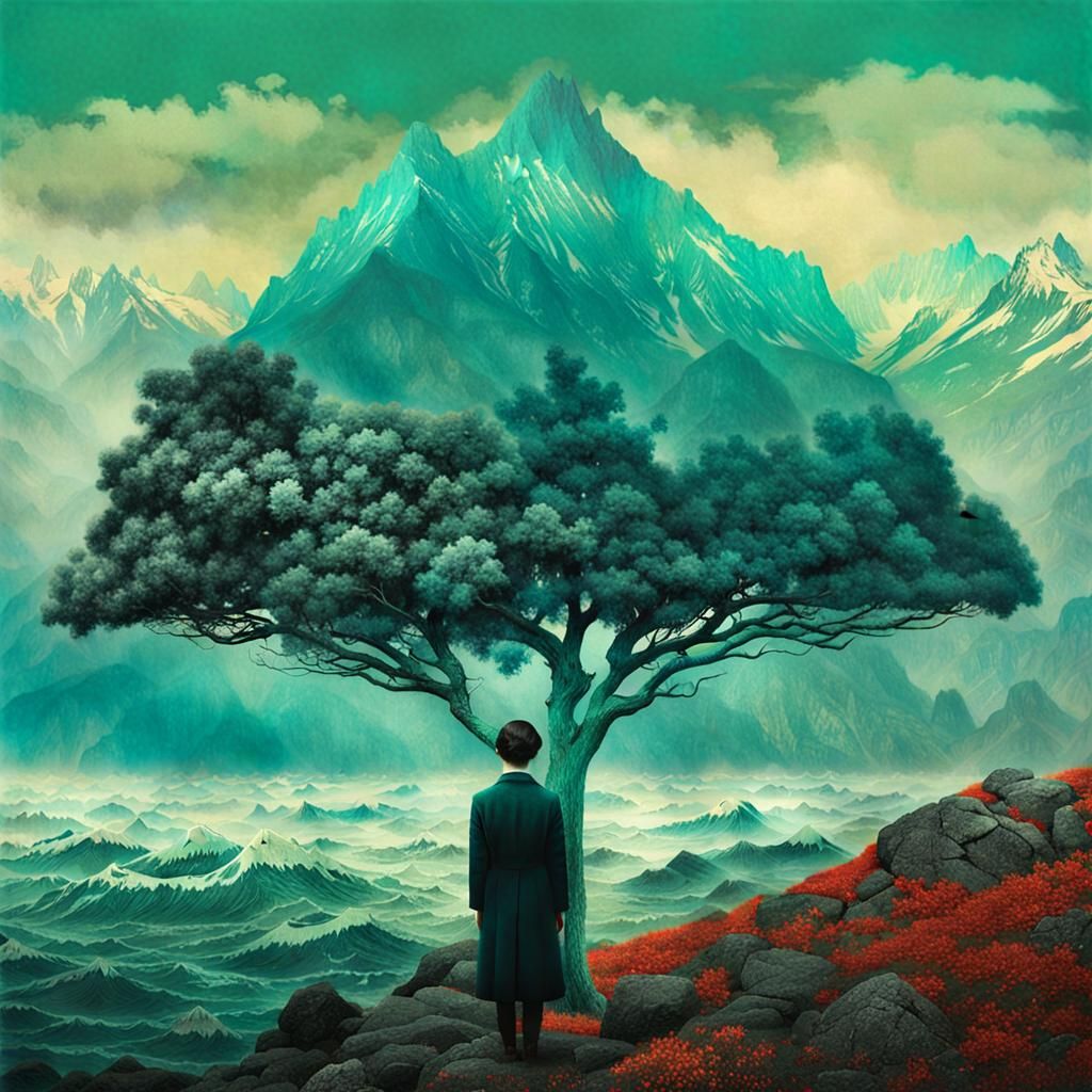 Dreamlike Digital Collage with Nature and Abstract Elements