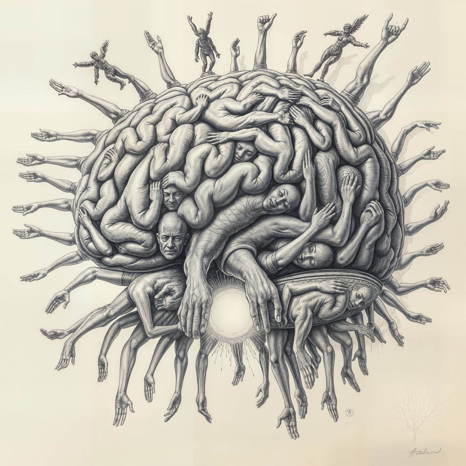 Emotional Wisdom: A Brain of People in Pencil Style