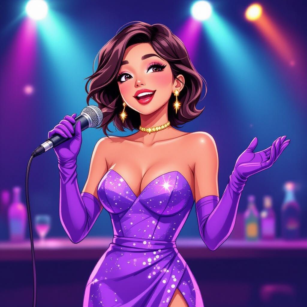 Anime Latina Singer in Lilac Dress on Stage