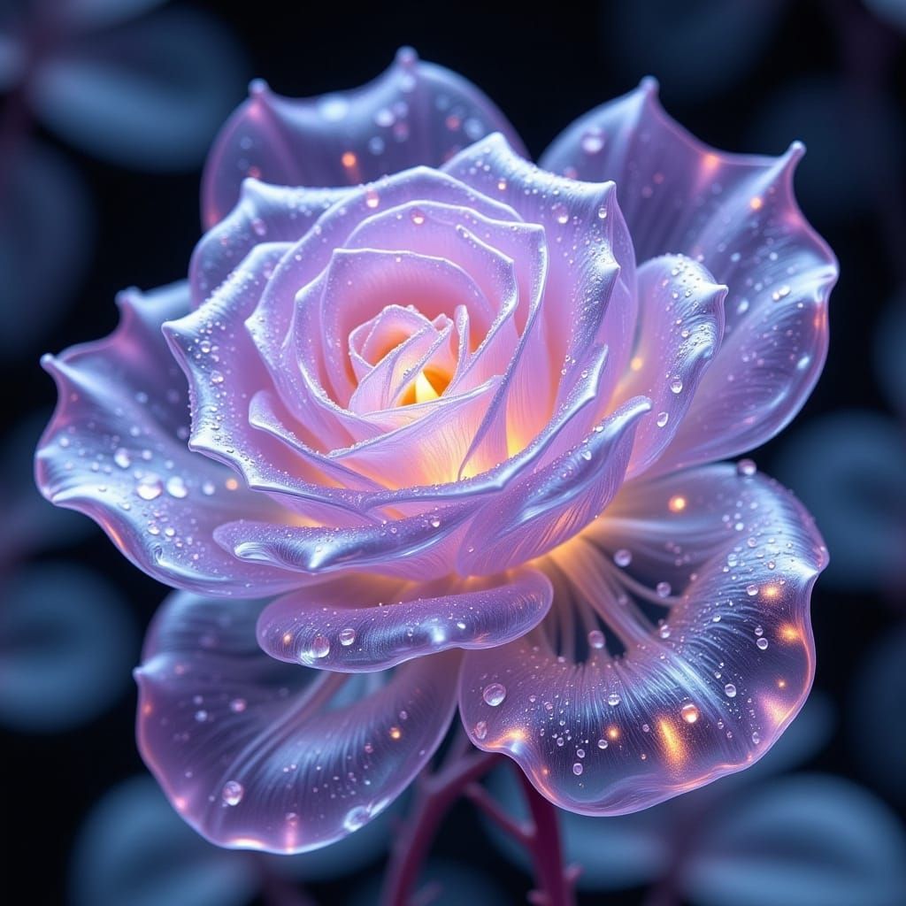 Majestic blown glass lavendar,  silver and white rose