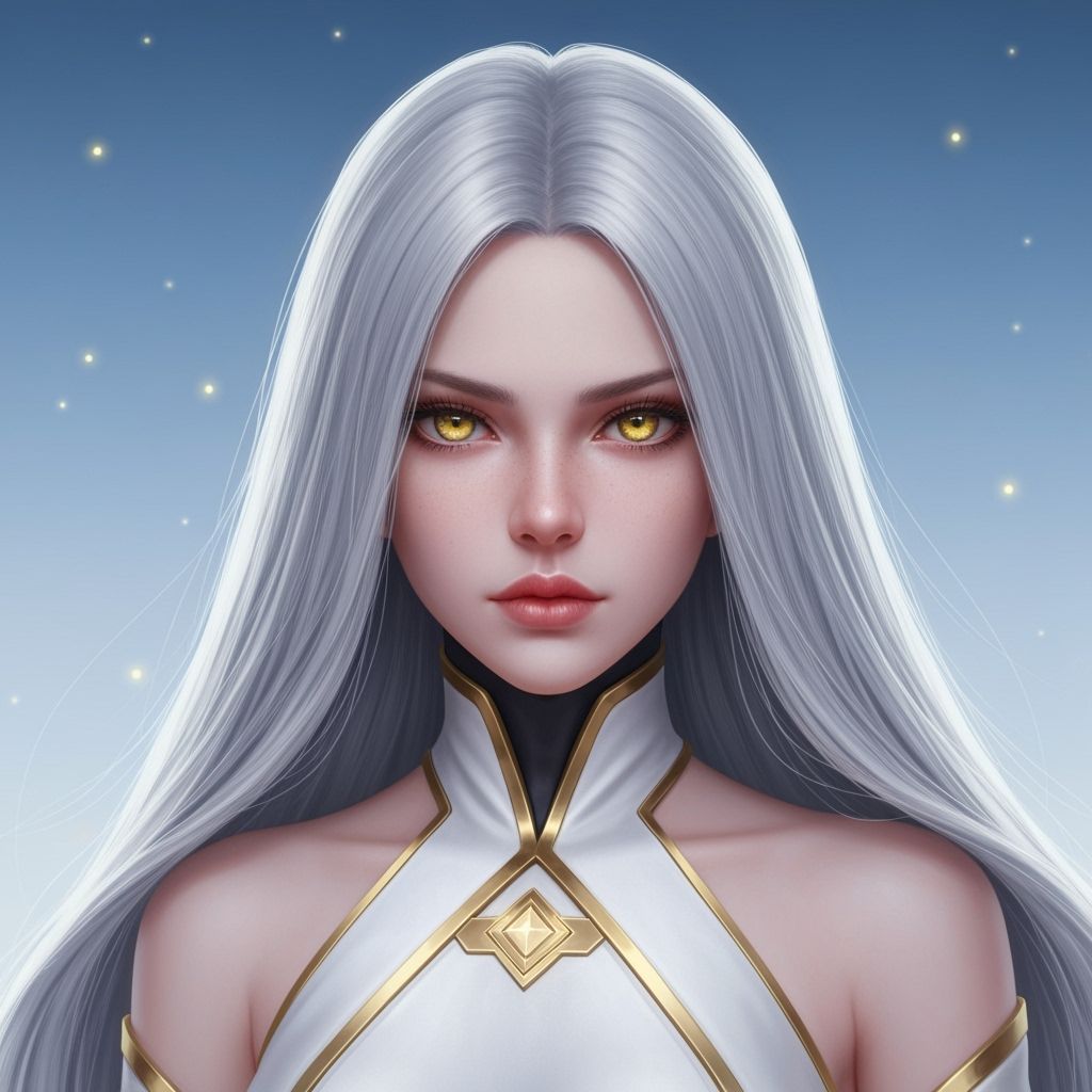 Anime Wolf Girl with Silver Hair and Gold Outfit