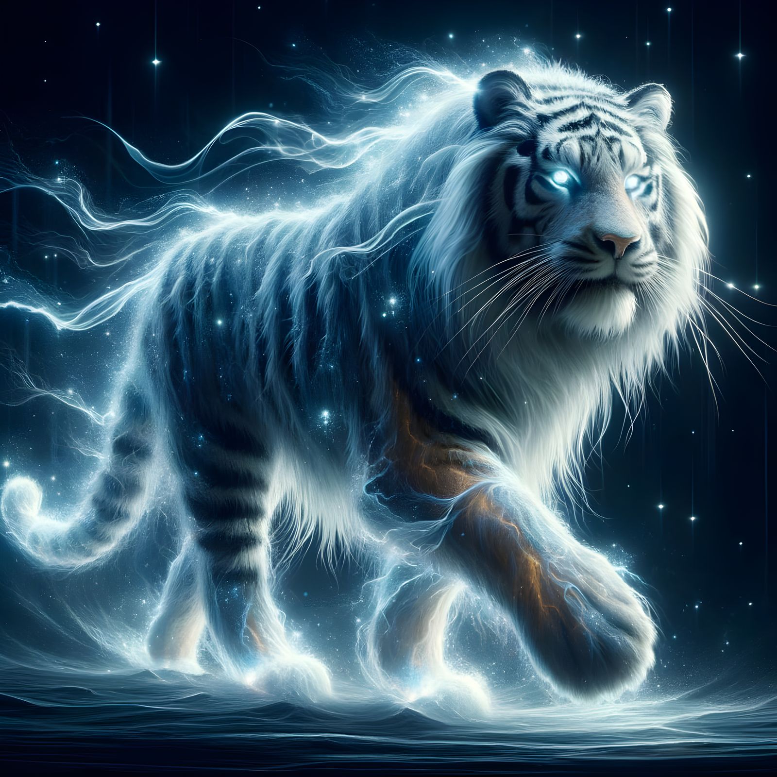Majestic Tiger Radiates Mystic Energy in Dark, Icy Landscape