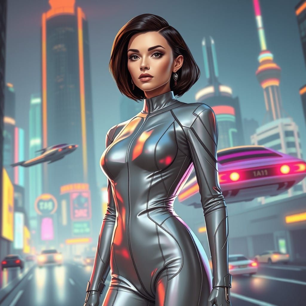 A Retro-Futuristic Woman from 2025, Inspired by Classic Sci-...
