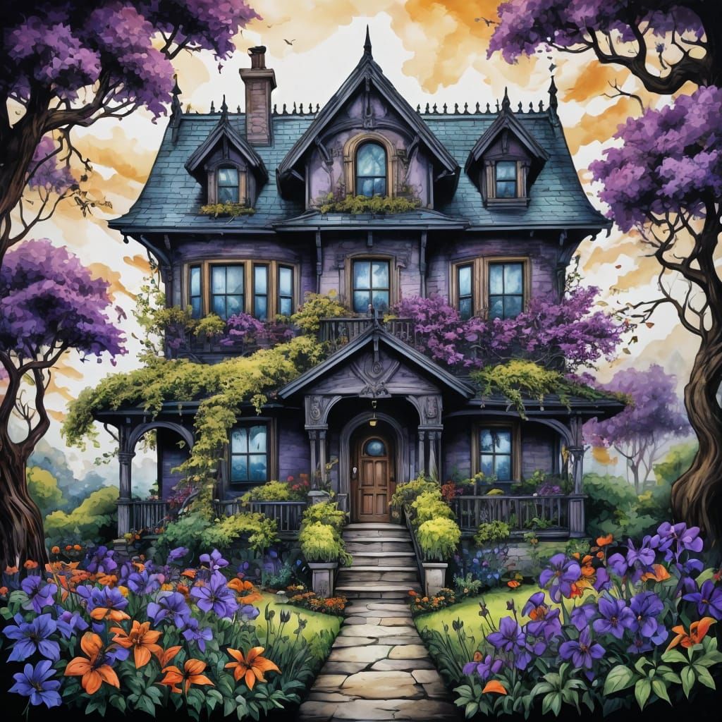 Vibrant Black Vine Surrounded by a Beautiful Yard