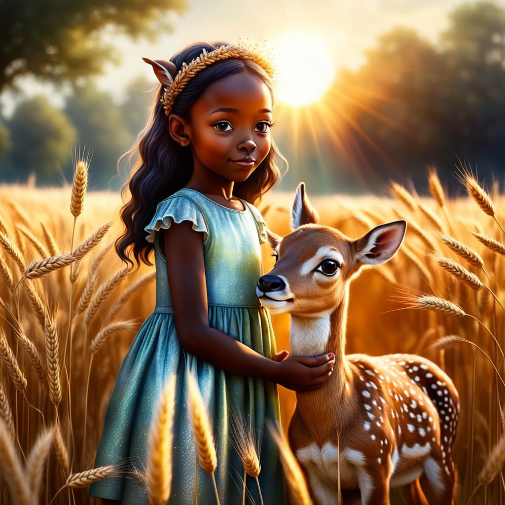 a little girl and her fawn, friends for life ((Elodie Amadi))
background-meadows with wheat, the sun, breathtaking, some...