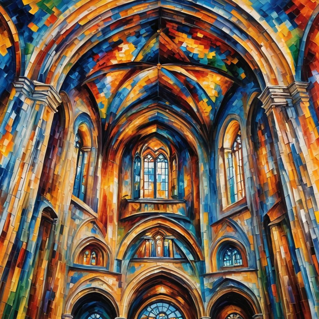 Colorful Expressionist Chapel Ceiling in Afremov Style