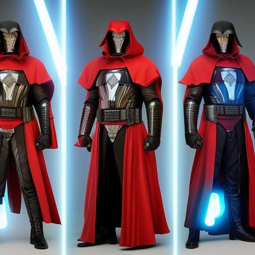 Futuristic Sith Lord in Red Lightning, 3D Render