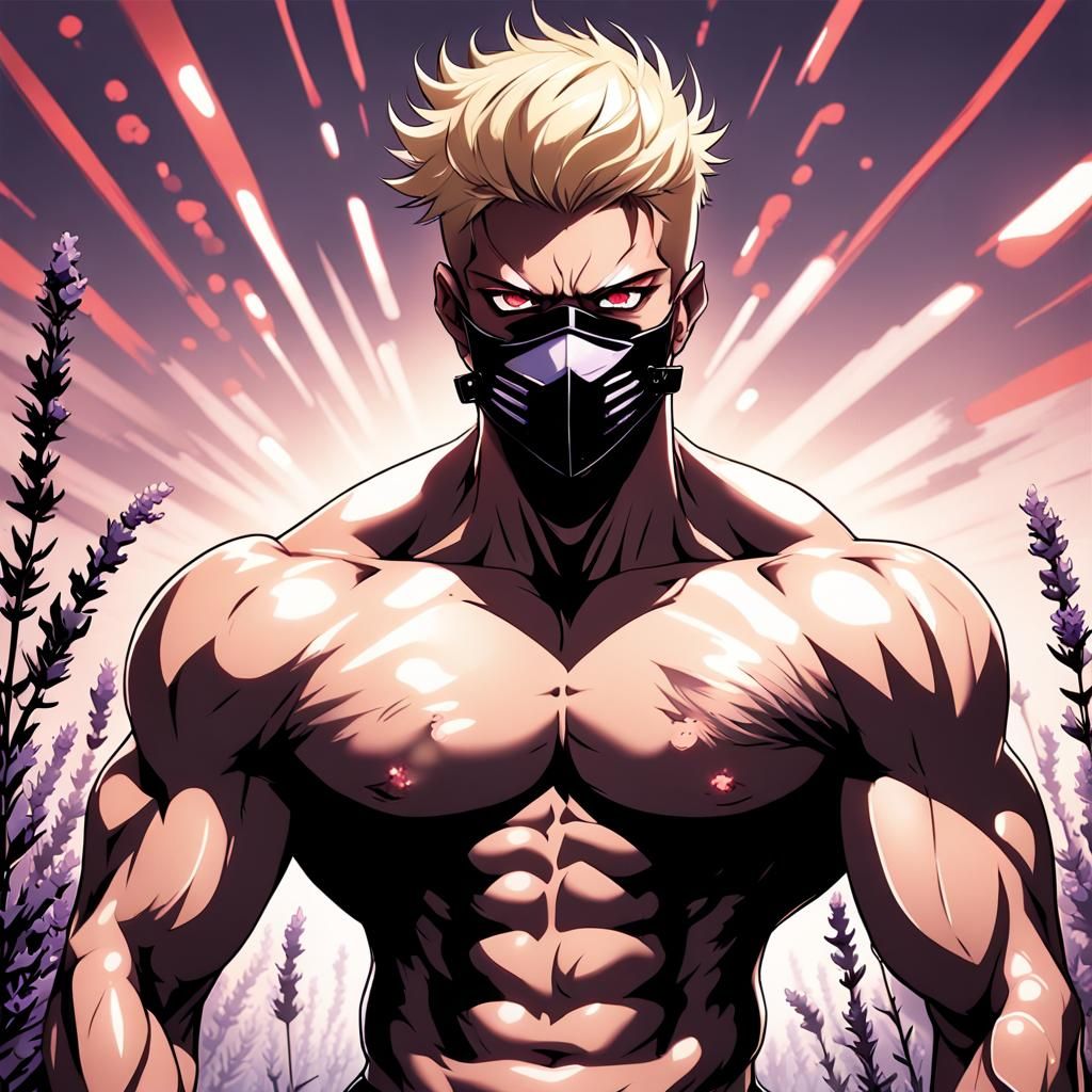 Muscular Man in Lavender Field: Anime Key Visual