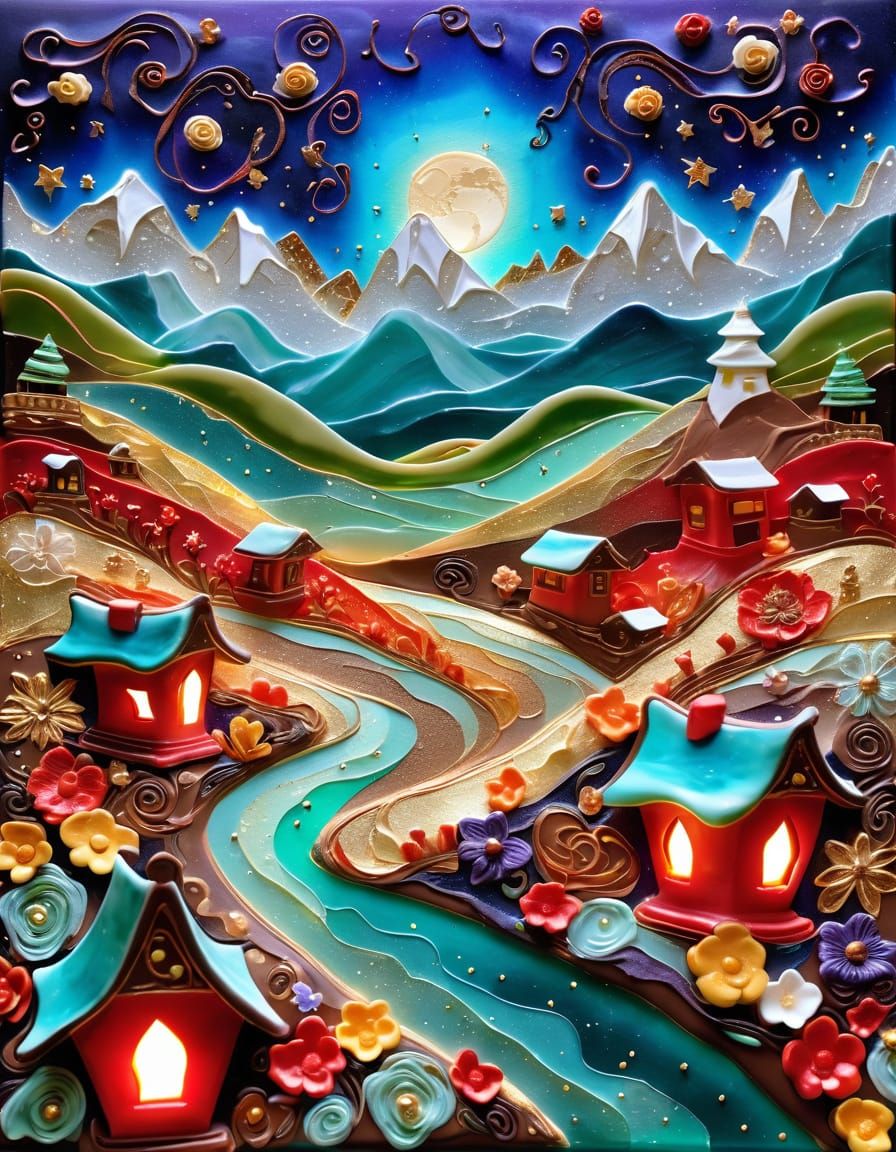 Chocolate Pagoda and Swiss Alps Sculpture in Space