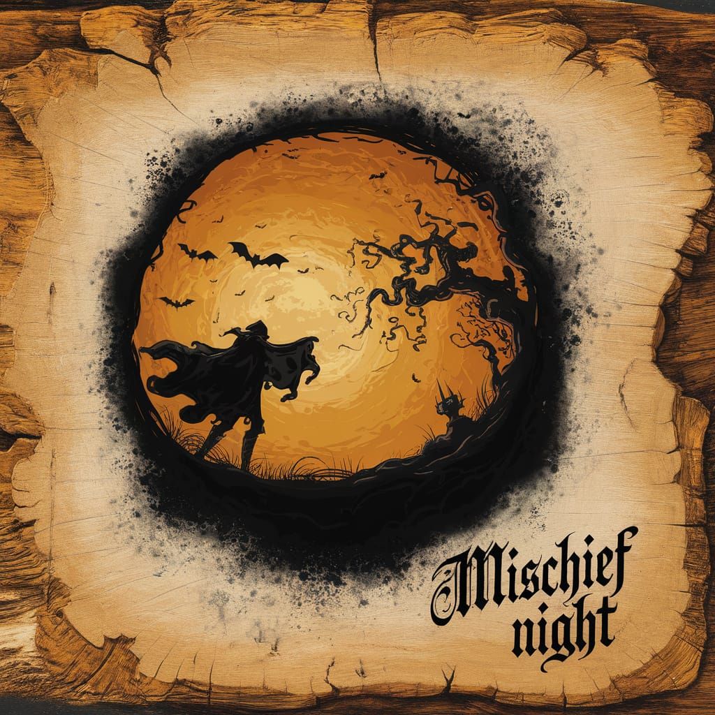 Halloween Sunset Tempera Painting on Old Wood