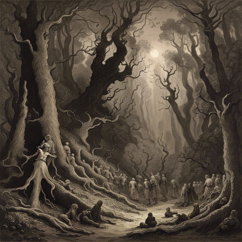 Eerie Forest Illustration in Horror Style