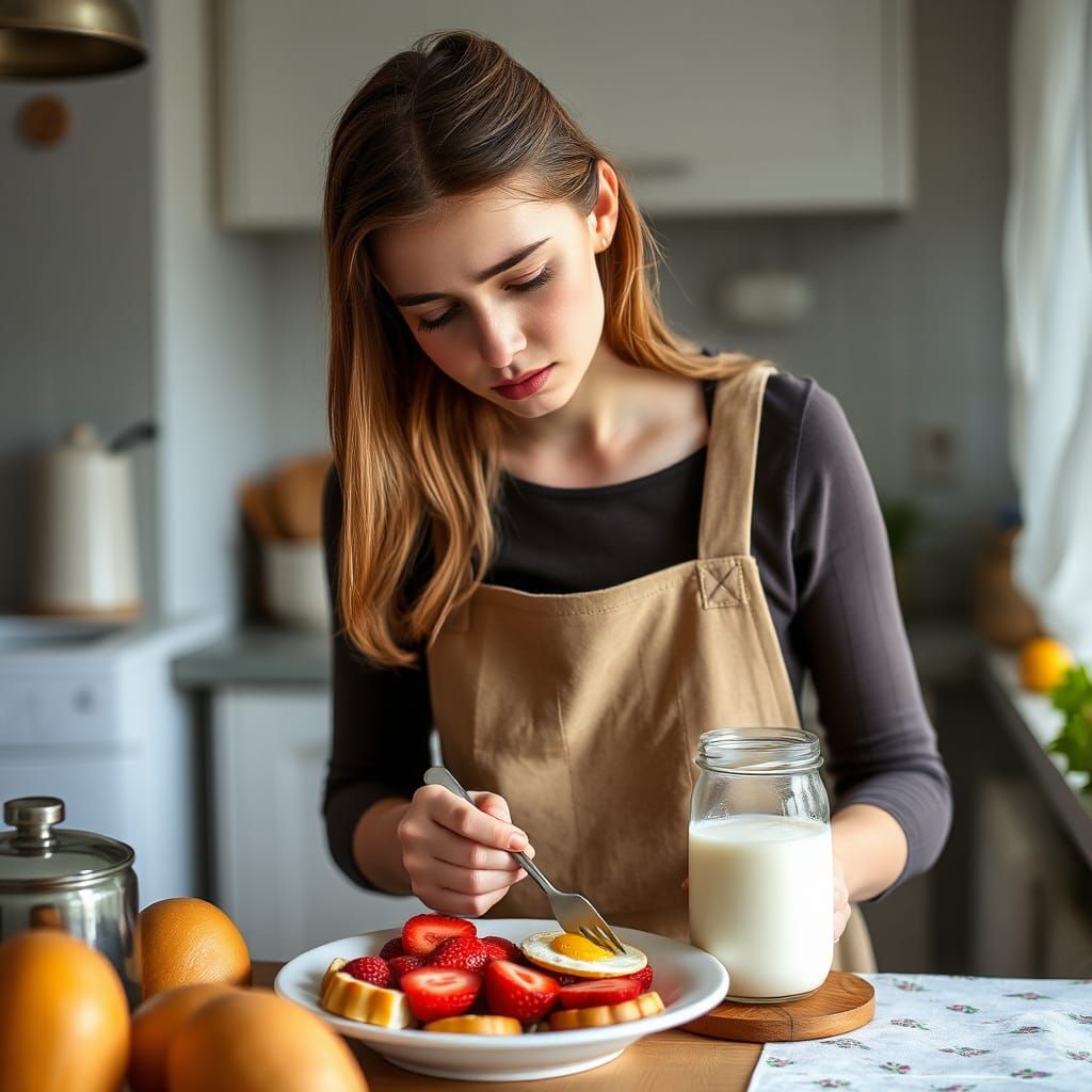 Portrait of Tired Mother Preparing Breakfast