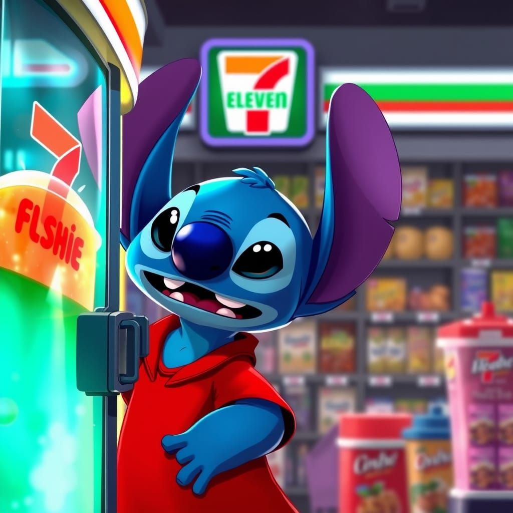 Stitch Investigates a Slushie Machine at 7-Eleven
