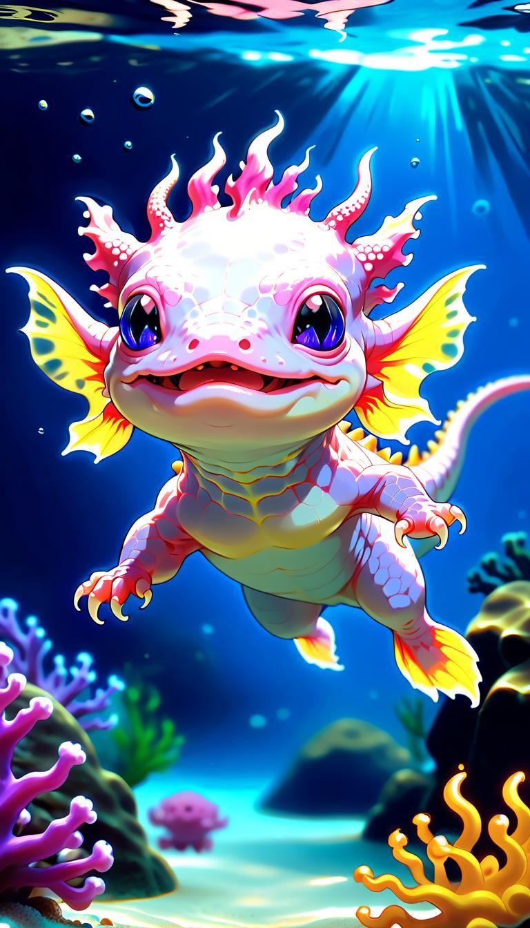 Mythical Axolotl Portrait in Anime Style