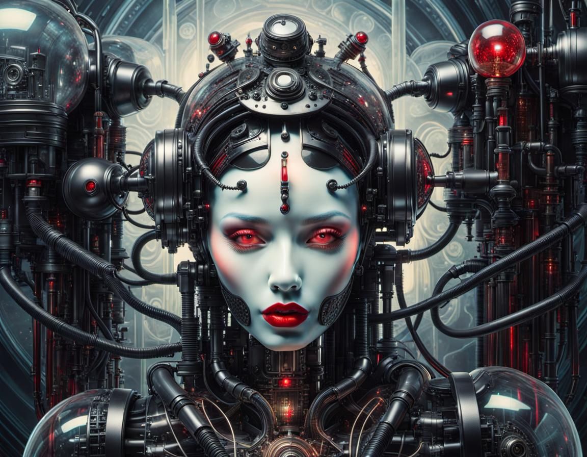 Cybernetic Victorian Robot with Glowing Bioluminescence