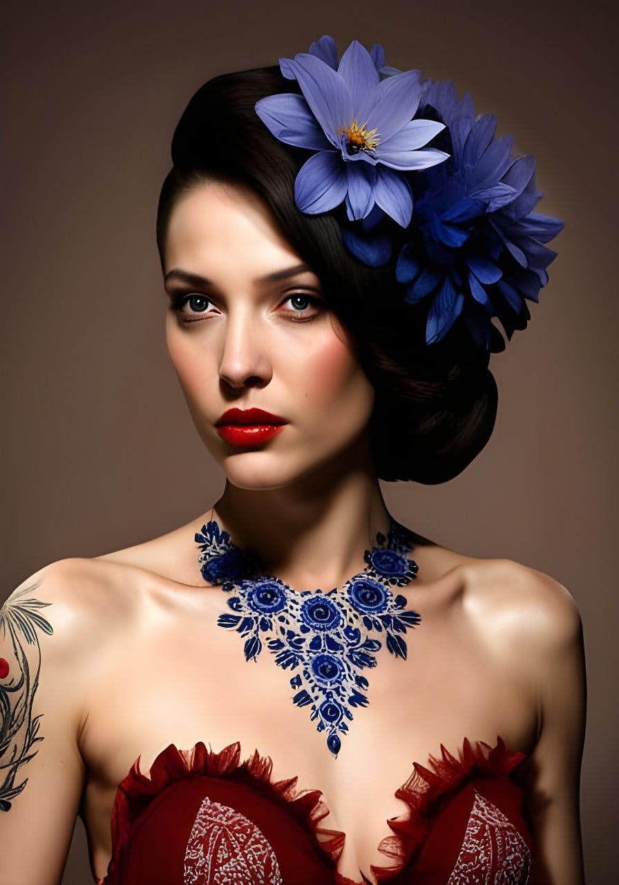 Goddess in Embroidered Dress Fashion Photo