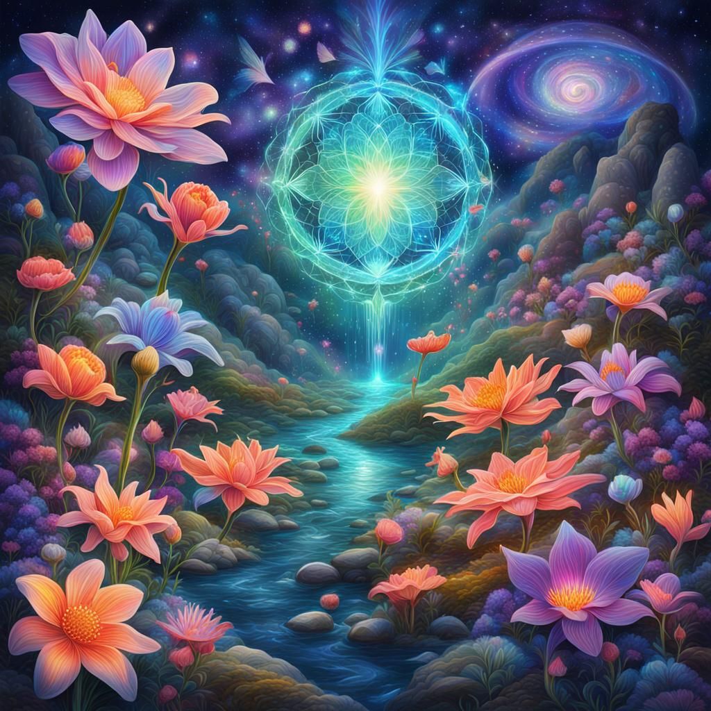 Cosmic Flowers Bloom in Fairy Realm: Holographic Illustratio...