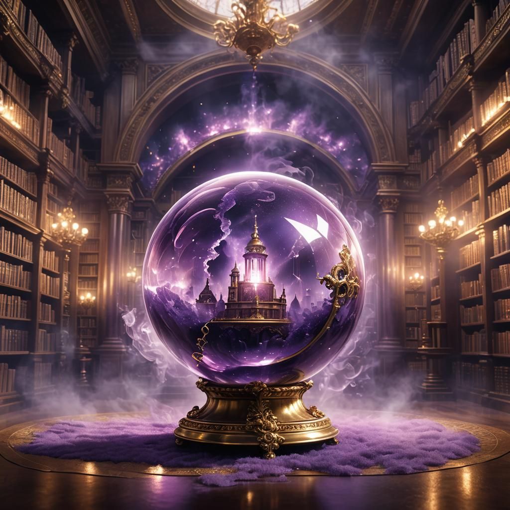 Crystal Sphere with Golden Key in Library