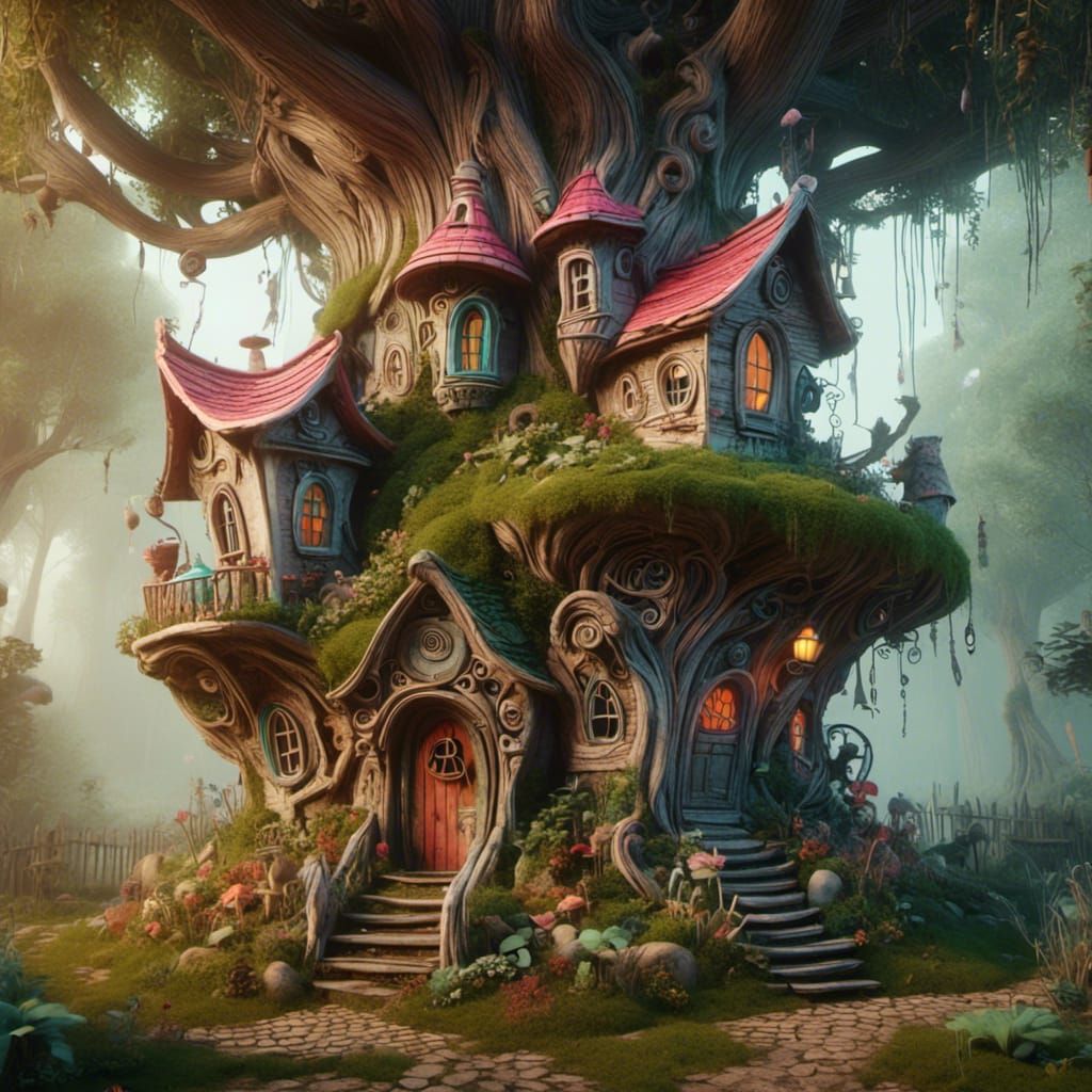 Enchanted Fairy House in Overgrown Forest