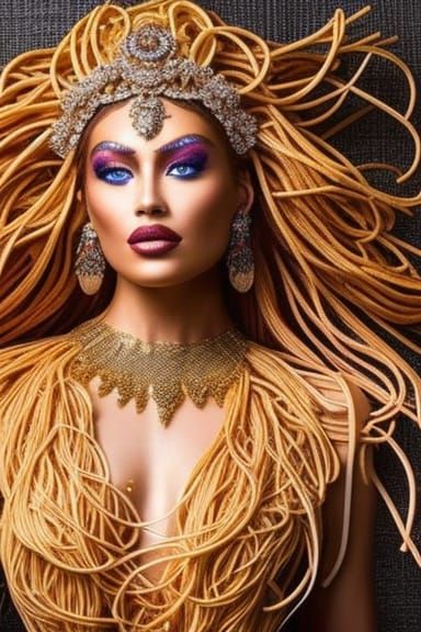 Goddess of Spaghetti: Hyperrealistic Full Body Photo