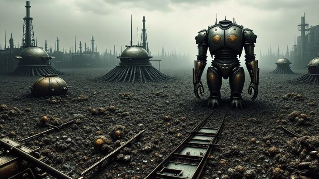 Robots' Junkyard in Gritty Futuristic Style