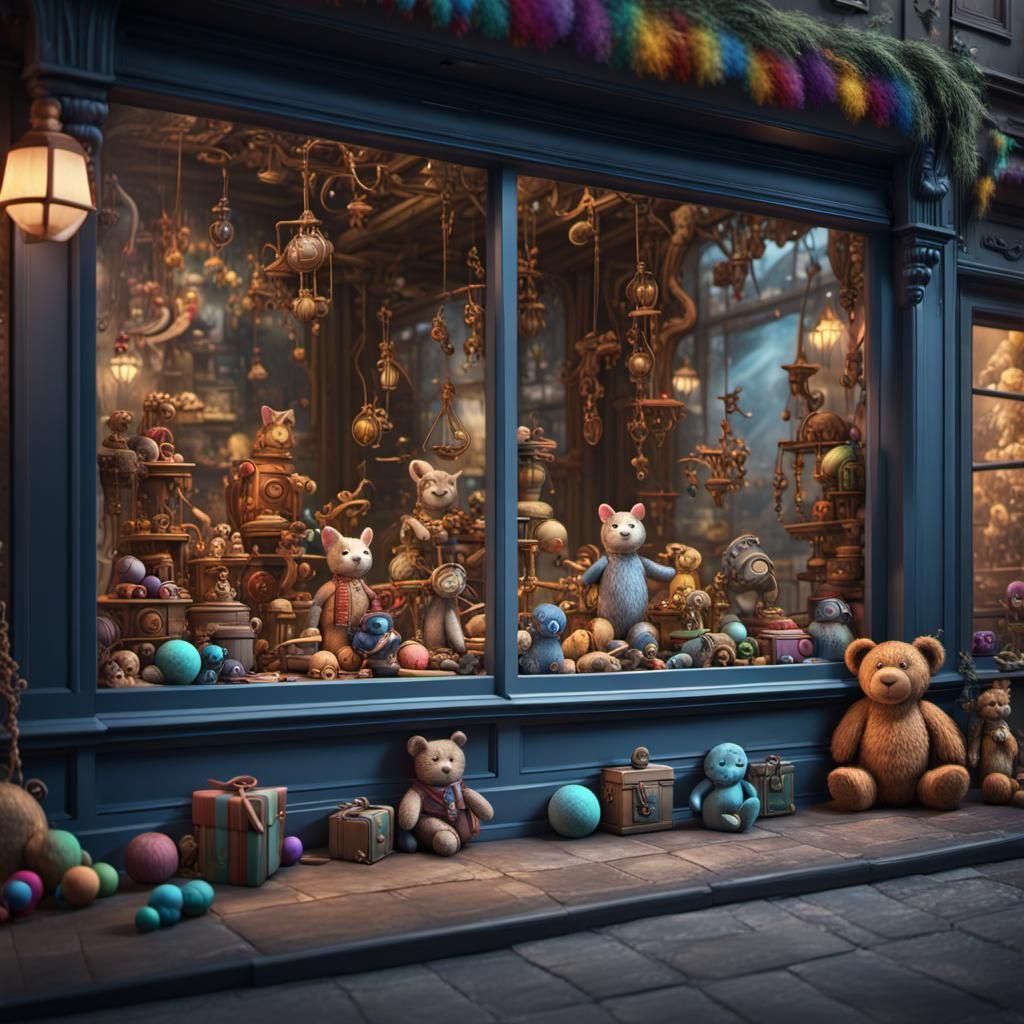 Toy Shop Window Display: Detailed Matte Painting