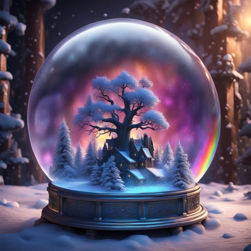 Dreamcatcher in Snow Globe with Rainbow: Matte Painting