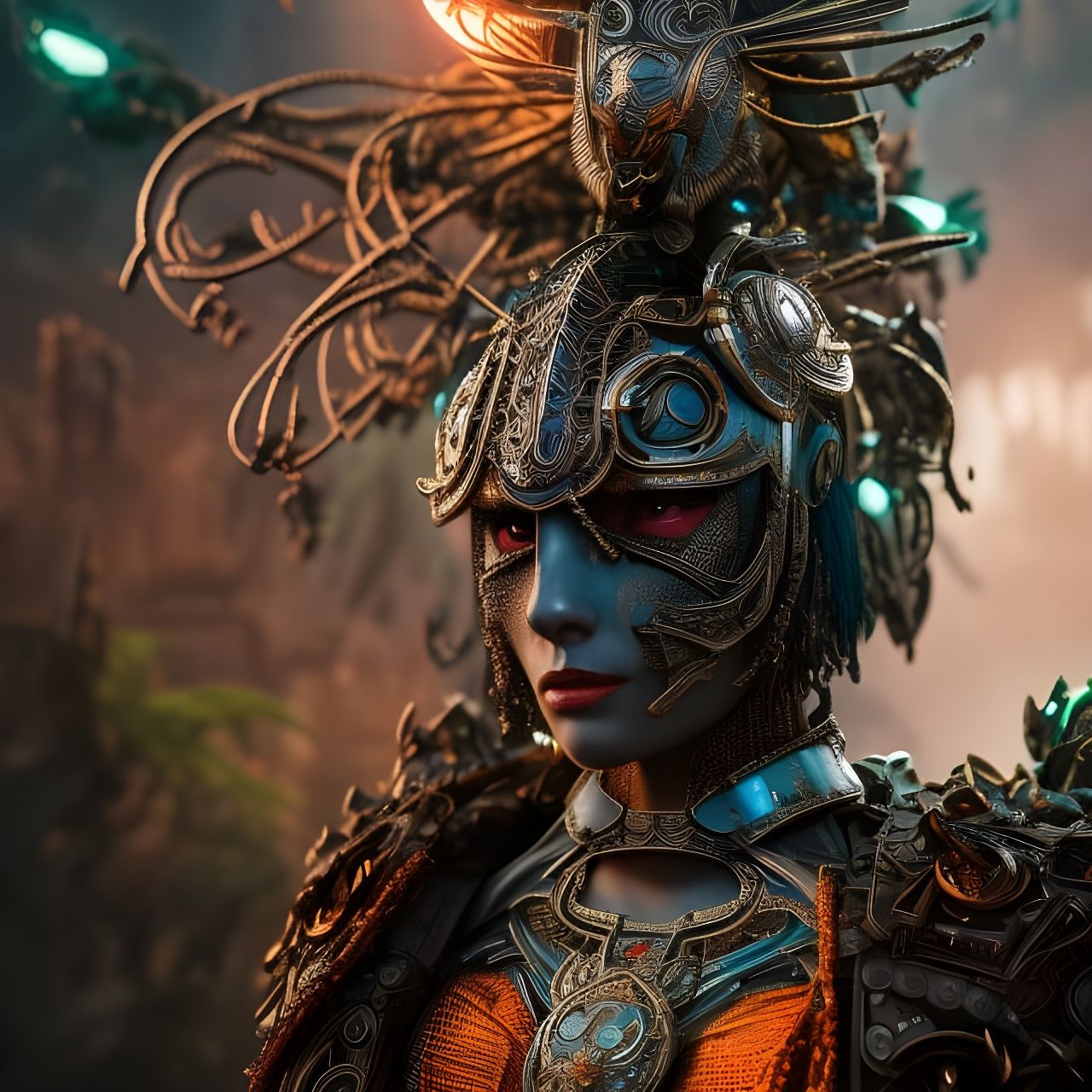 Steampunk Android in Dystopian City Portrait