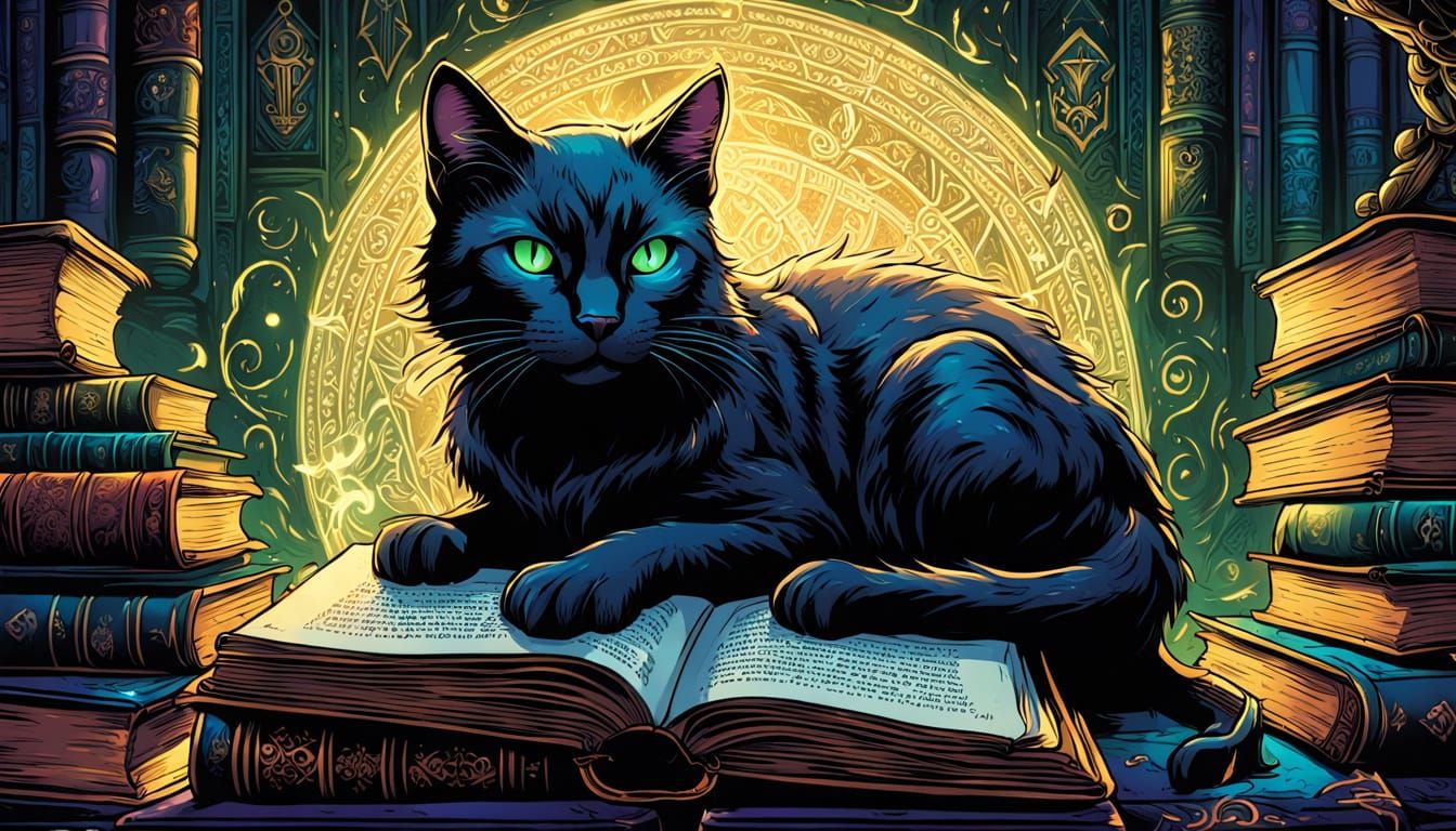 Enchanted Feline Sorceress in Mystical Comic Book Art