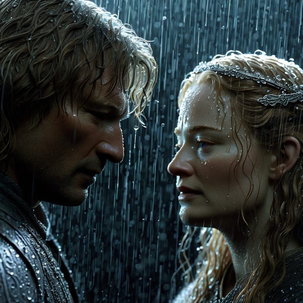 Eowyn and Faramir in Dramatic Rain