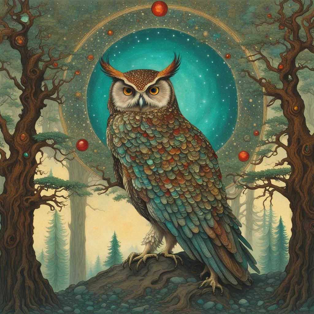 Crowned Owl in Enchanted Forest