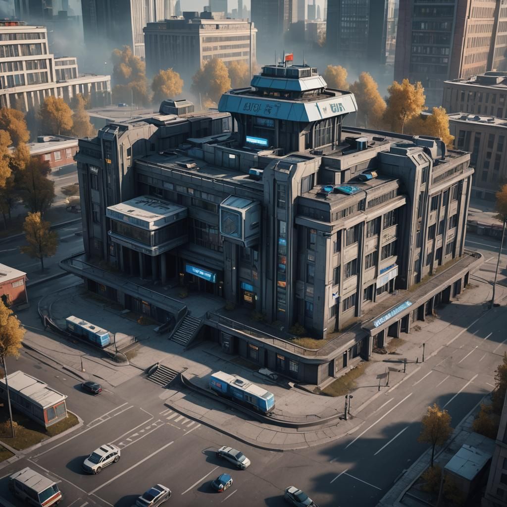Futuristic Russian Police Station: Detailed Digital Art